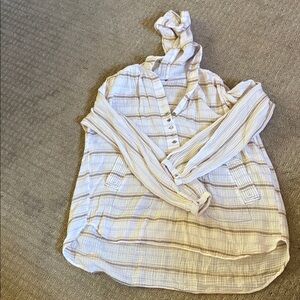 Free People Cream and Tan Button-Down Shirt